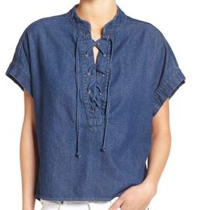 Mimi Chica Denim Lace Up Top